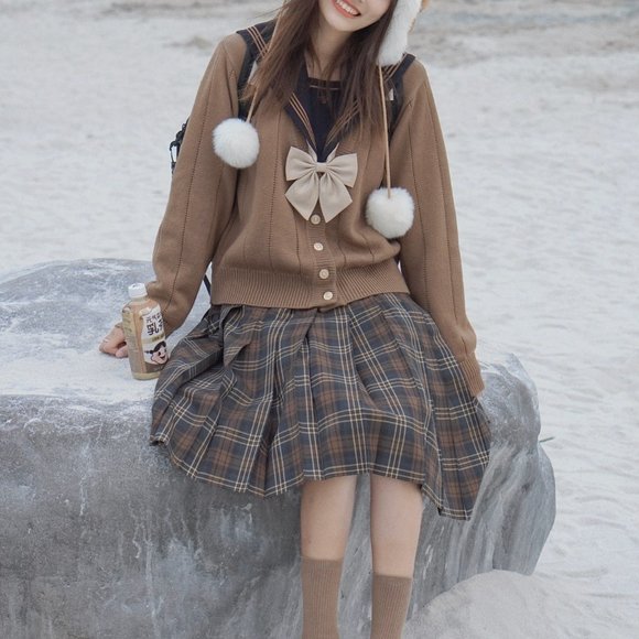 Cute Black JK Japanese School Uniform Sweater Cardigan Warm Wool Girl Teen Women - Picture 4 of 5